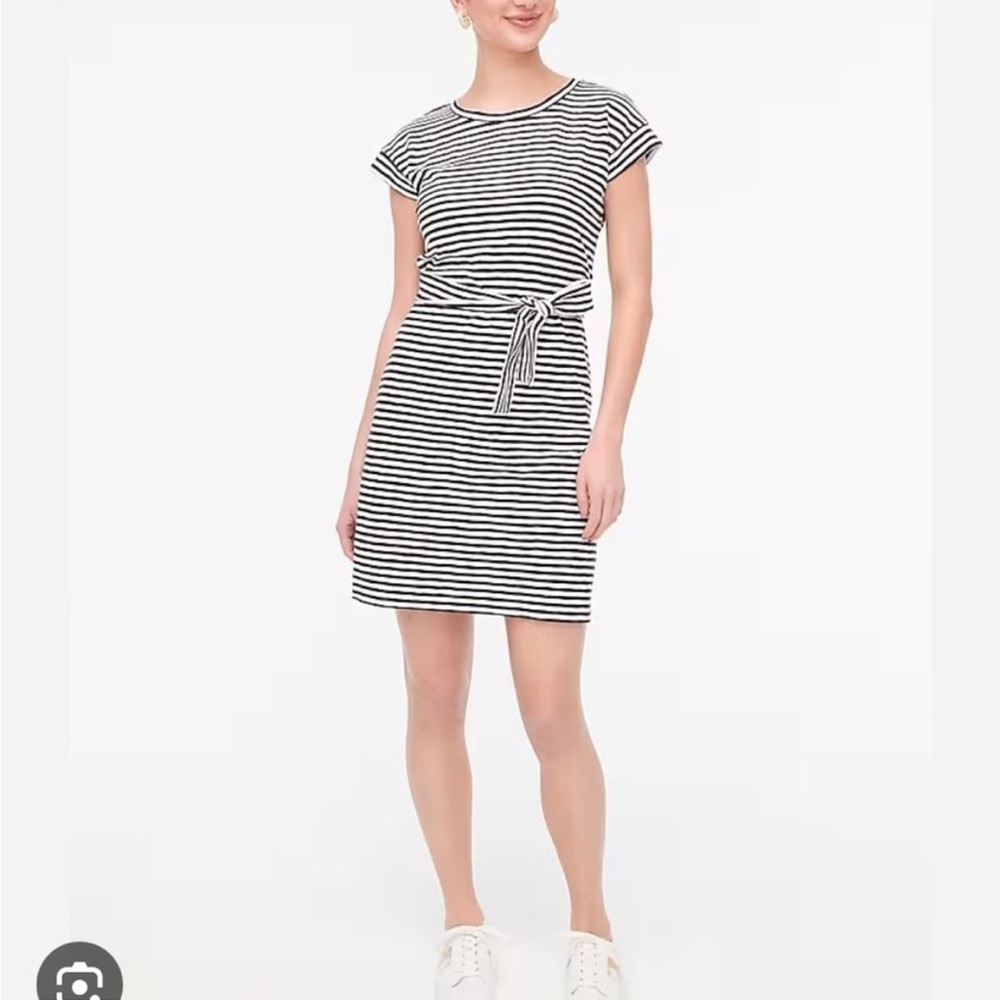 NEW J. Crew size 2X short sleeve tie waist t shirt dress black white stripe